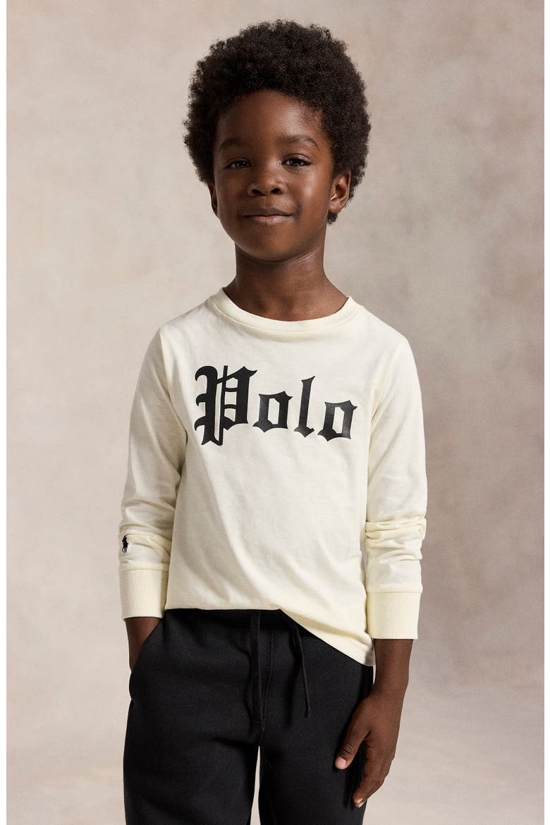 Kids' Polo Logo Graphic Long Sleeve T-Shirt, Alternate, color, CLUBHOUSE CREAM