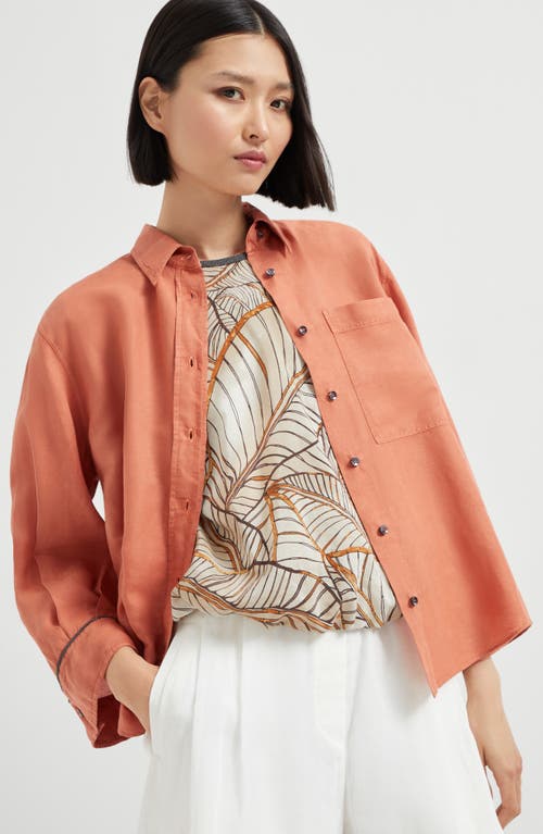 Brunello Cucinelli Pinpoint Shirt With Monili In Orange