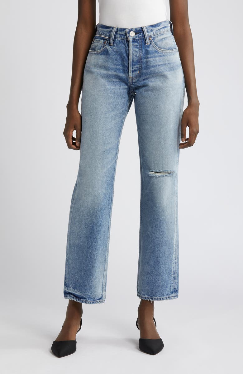 MOUSSY VINTAGE Ballard Ripped Mid Rise Straight Leg Jeans, Main, color, Light Blue