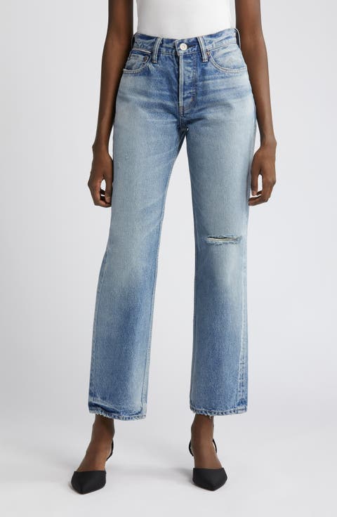 Ballard Ripped Mid Rise Straight Leg Jeans
