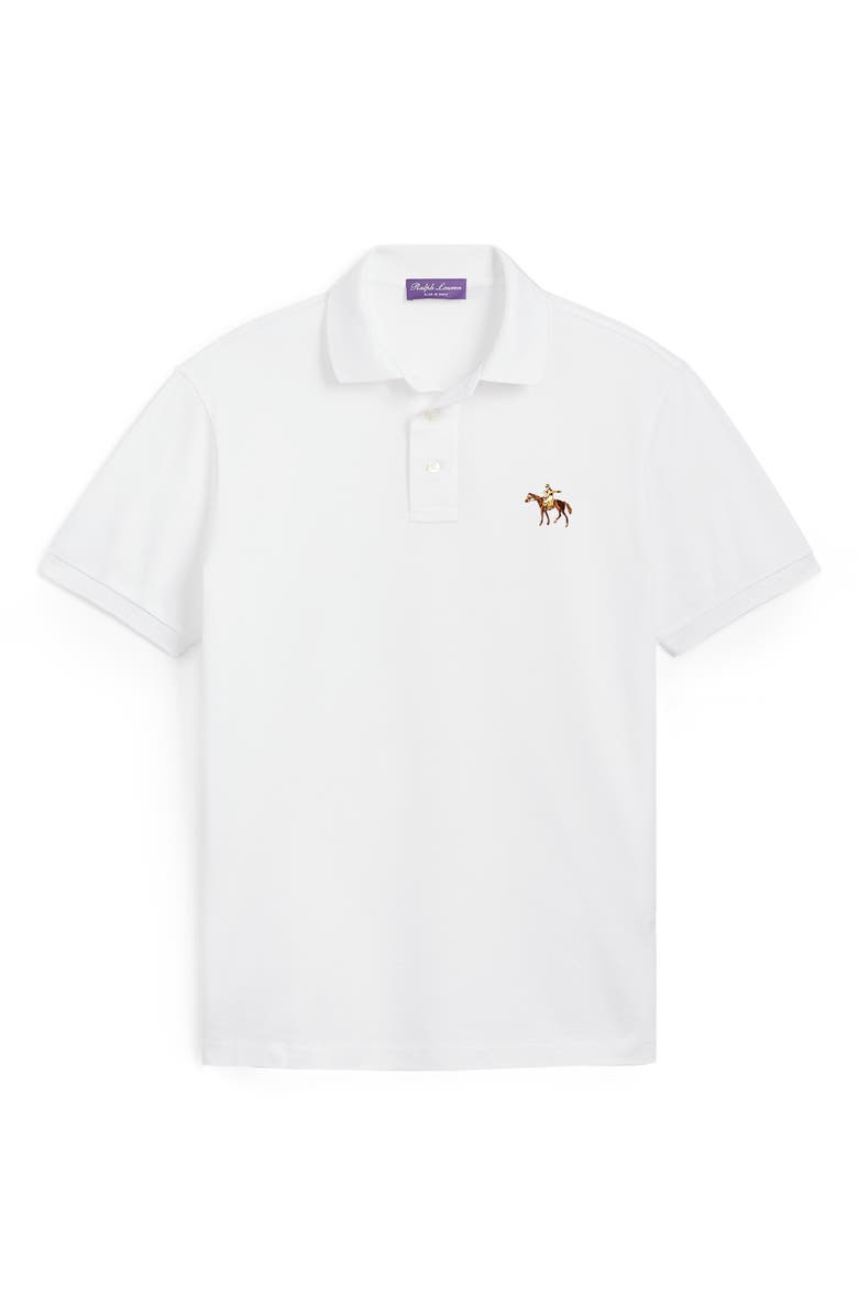 Ralph Lauren Purple Label Embroidered Standing Horse Cotton Piqué Polo, Alternate, color, Classic White