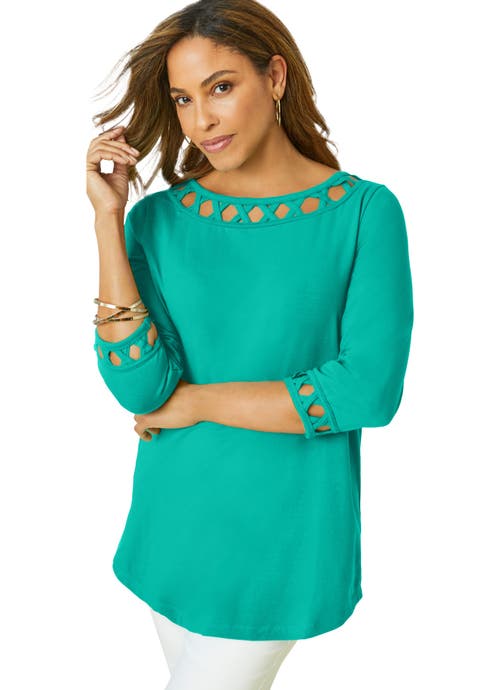 Stretch Cotton Lattice Boatneck Tunic (Plus)