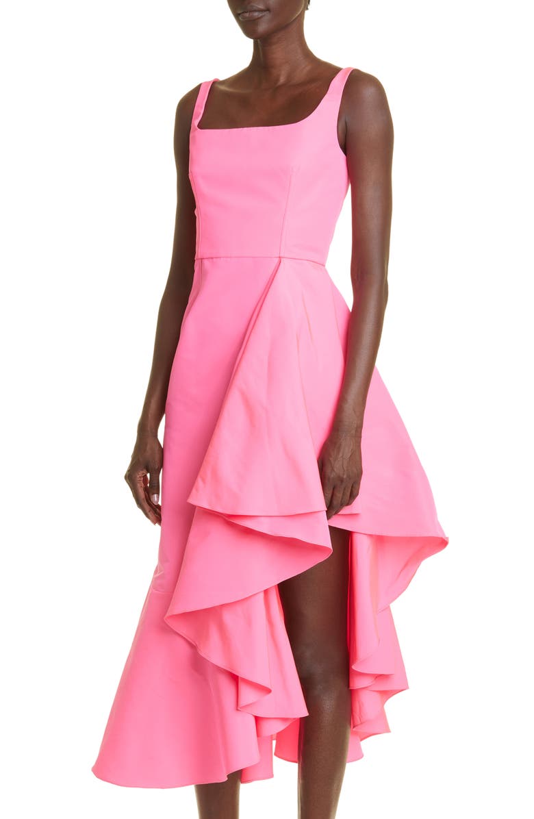 McQueen Asymmetric Drape Cotton Sateen Midi Dress, Alternate, color, 