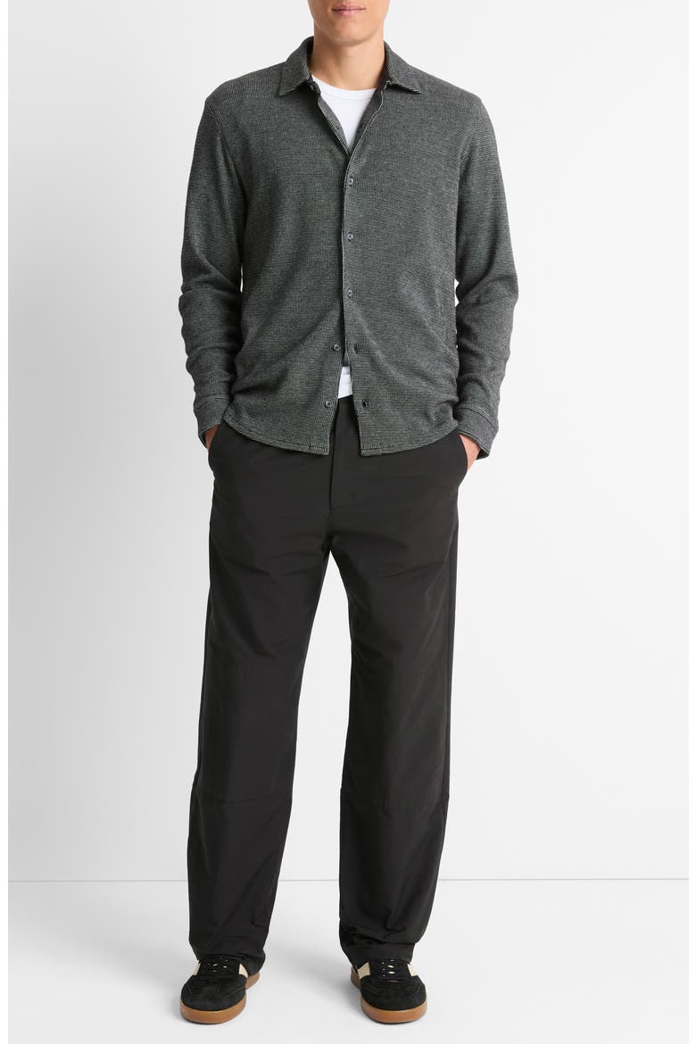 Bird's Eye Pima Cotton Knit Button-Down Shirt, Alternate, color, BLACK/ PEBBLE WHITE