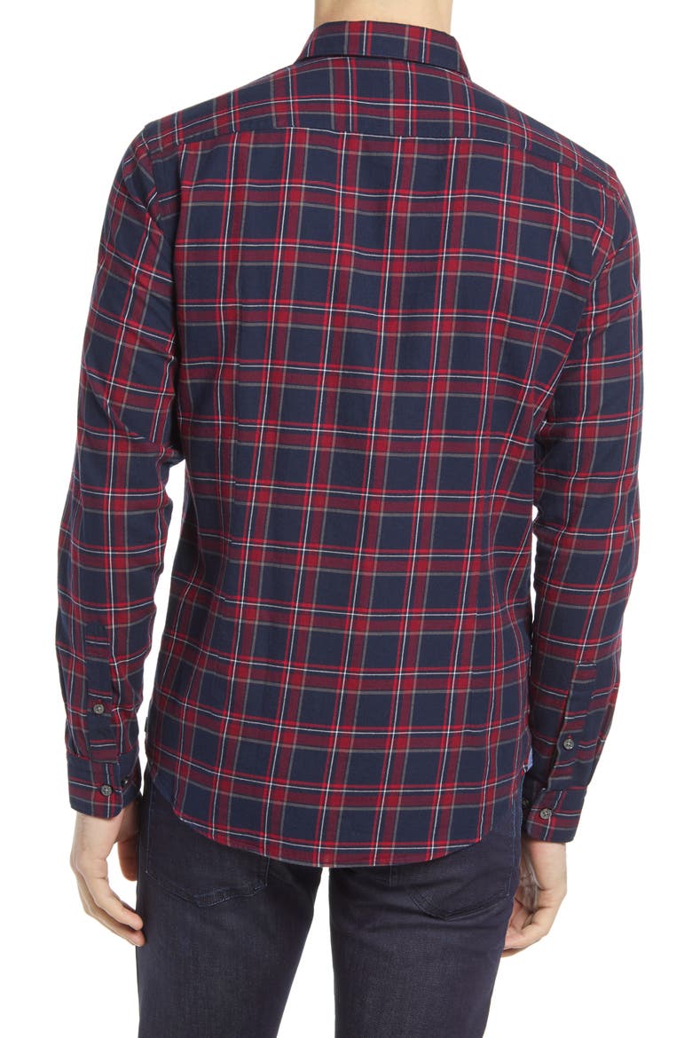 Rikard Slim Fit Plaid Flannel Button-Down Shirt, Alternate, color, DARK RED