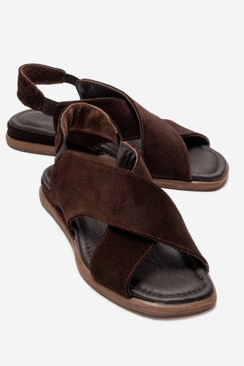 Broods Elastic Leather Slip On Sandals