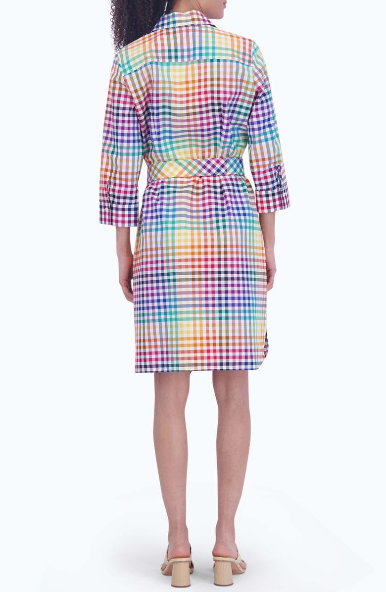 Foxcroft Rocca Rainbow Gingham Tie Waist Shirtdress, Alternate, color, Multi Plaid
