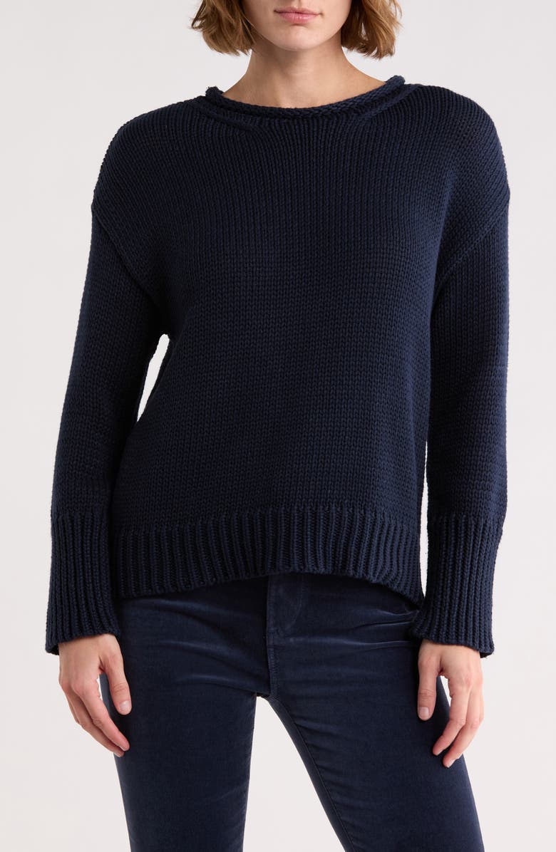 ELIE ELIE TAHARI Rolled Neck Cotton Sweater, Main, color, Navy