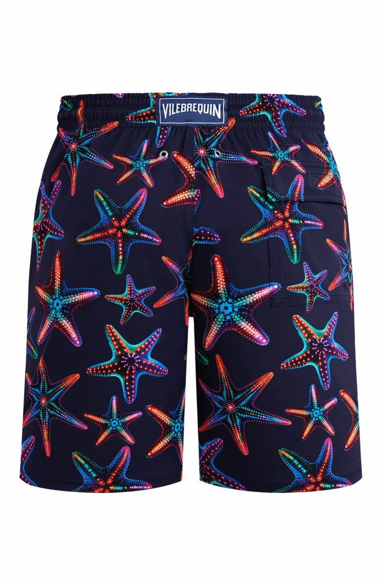 Vilebrequin Men's Disco Stars Long Stretch Swim Shorts, Alternate, color, Bleu Marine