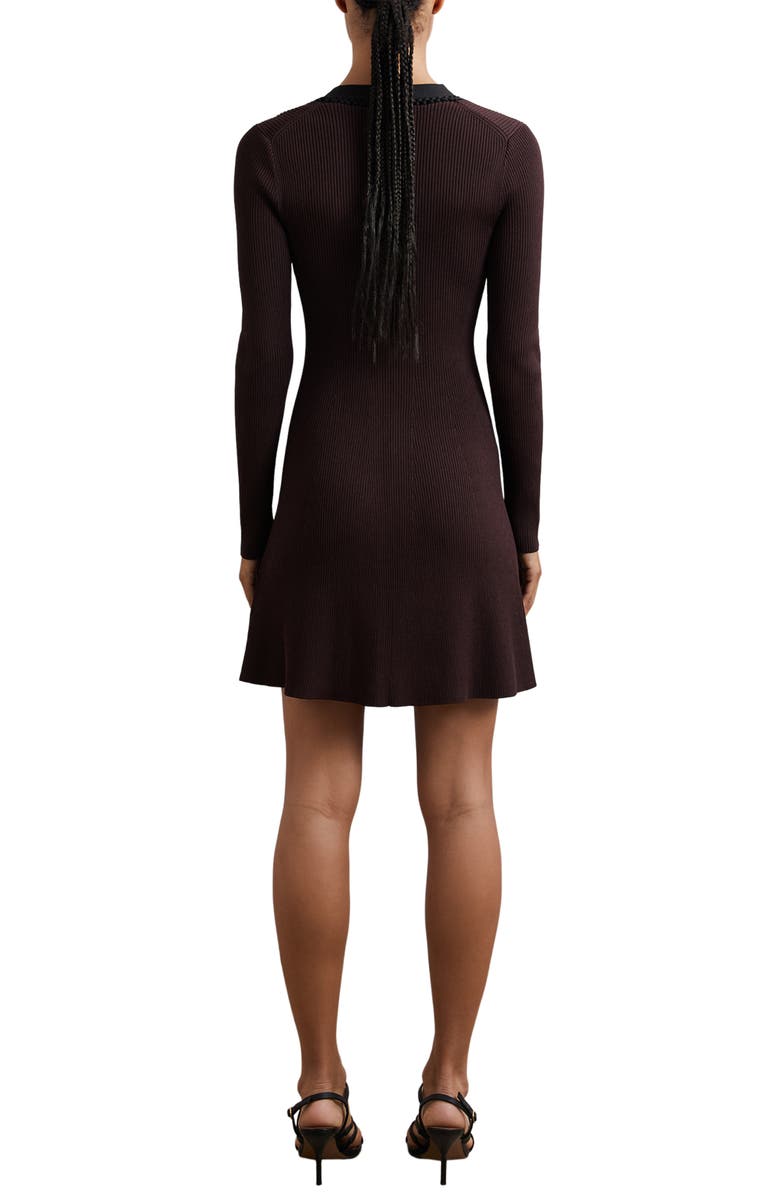 Reiss Alma Long Sleeve Rib Minidress, Alternate, color, Burgundy/Black