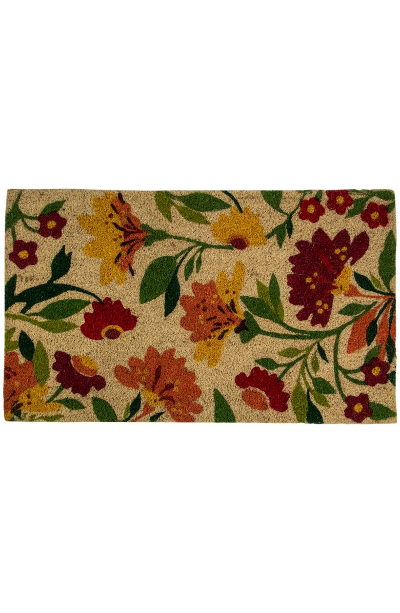 Northlight Natural Coir Autumn Floral and Foliage Door Mat 18" x 30" - Red, Orange, Yellow, Main, color, Yellow