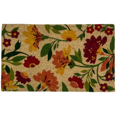 Natural Coir Autumn Floral and Foliage Door Mat 18" x 30" - Red, Orange, Yellow