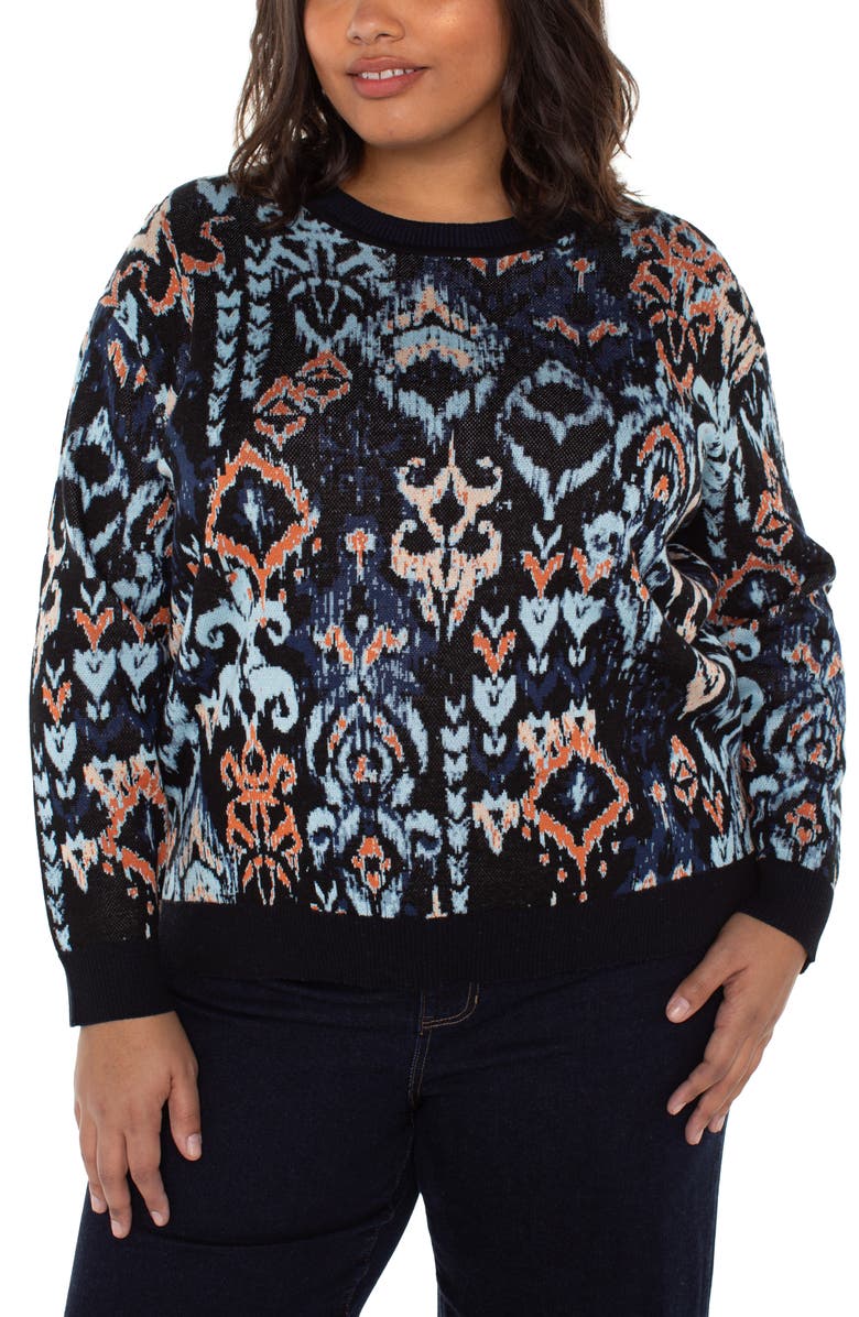Liverpool Los Angeles Jacquard Sweater, Main, color, Blue Multi Ikat