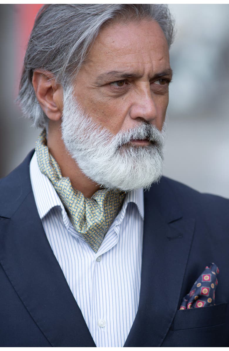 Elizabetta Condotti - Silk Ascot Cravat Tie for Men, Alternate, color, Yellow And Blue