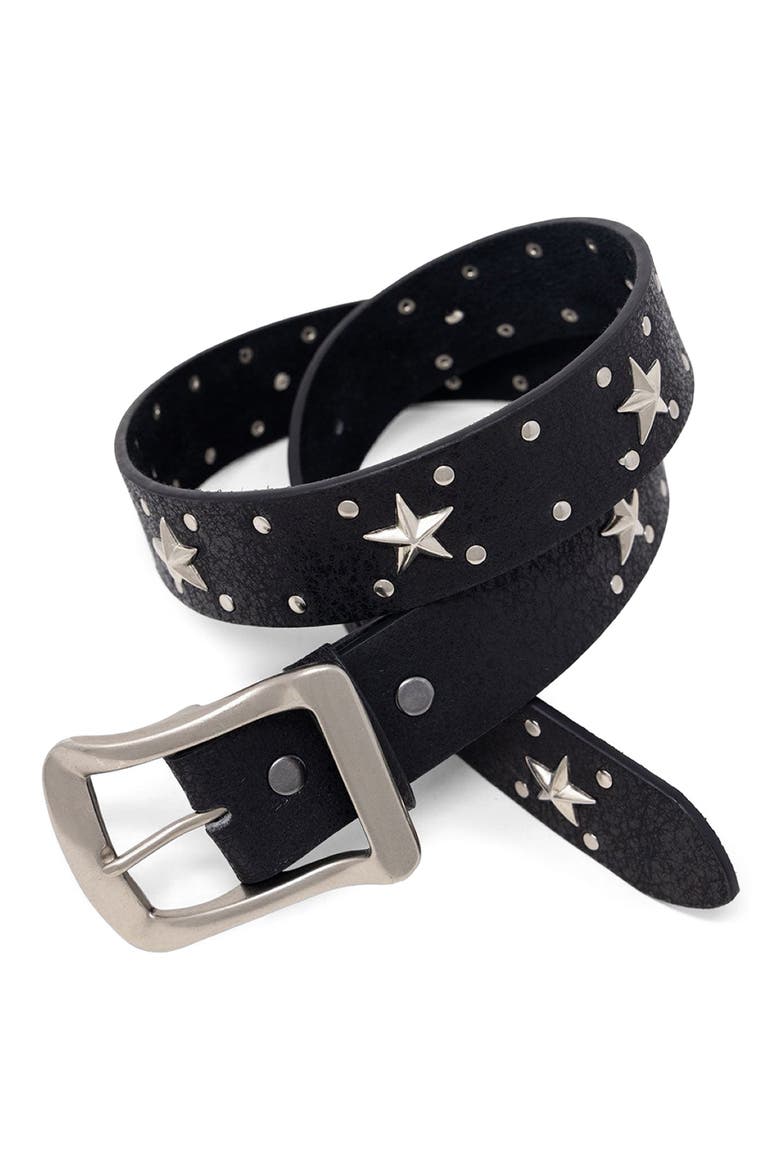 Star Stud Leather Belt, Main, color, BLACK