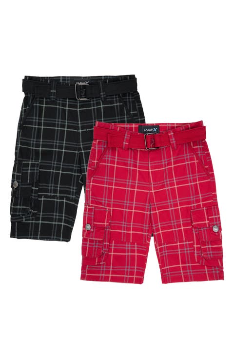 Kids' 2-Pack Belted Twill Cargo Shorts