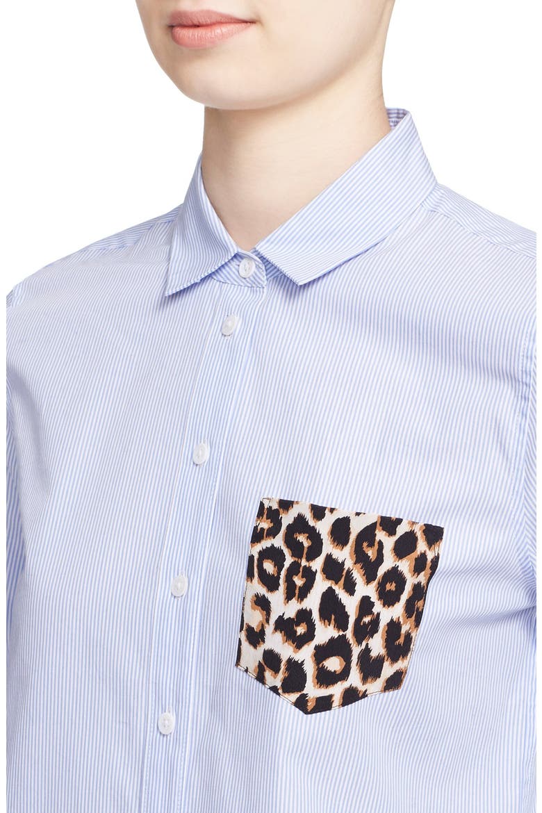'Leema' Pocket Detail Stripe Cotton Shirt, Alternate, color, BLUE