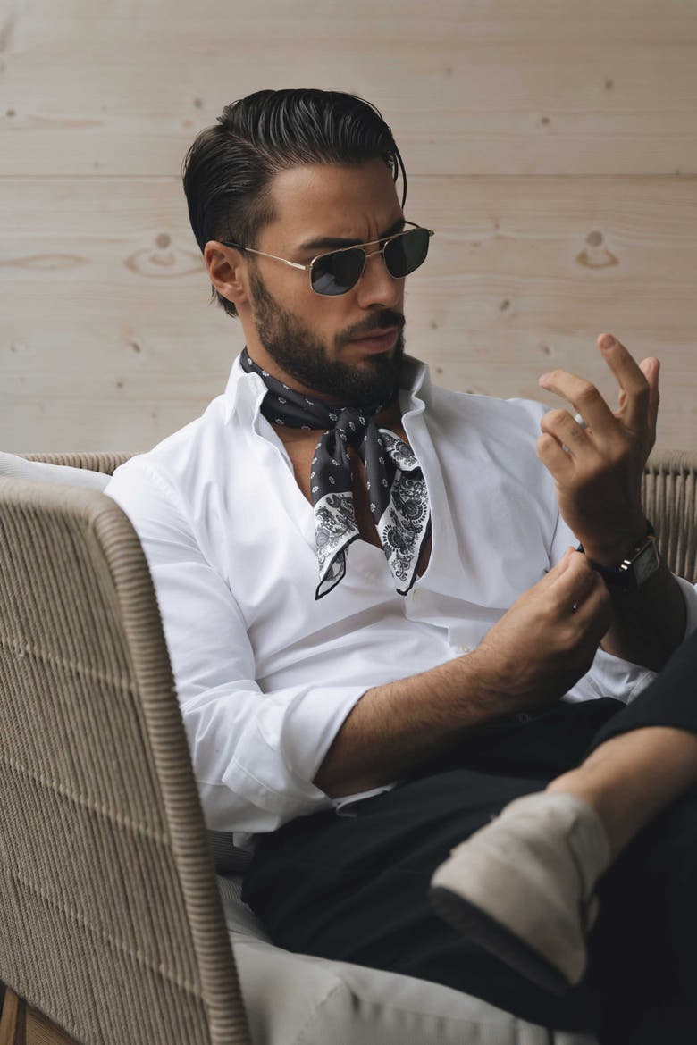 Diego - Silk Neckerchief for Men, Alternate, color, Black