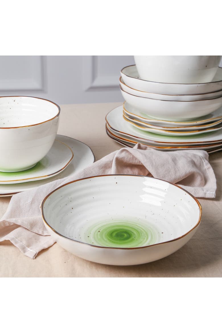 Luma Porcelain 16-Piece Dinnerware Set, Alternate, color, Green