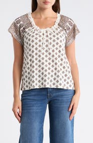 Lucky Brand Tie V-Neck Short Sleeve Top