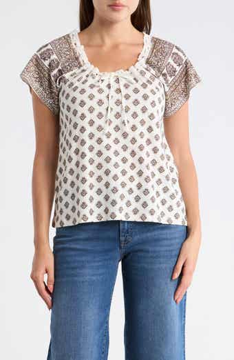 Lucky Brand Tie V-Neck Short Sleeve Top