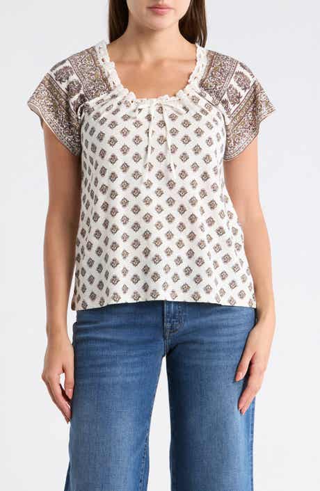 Lucky Brand Tie V-Neck Short Sleeve Top