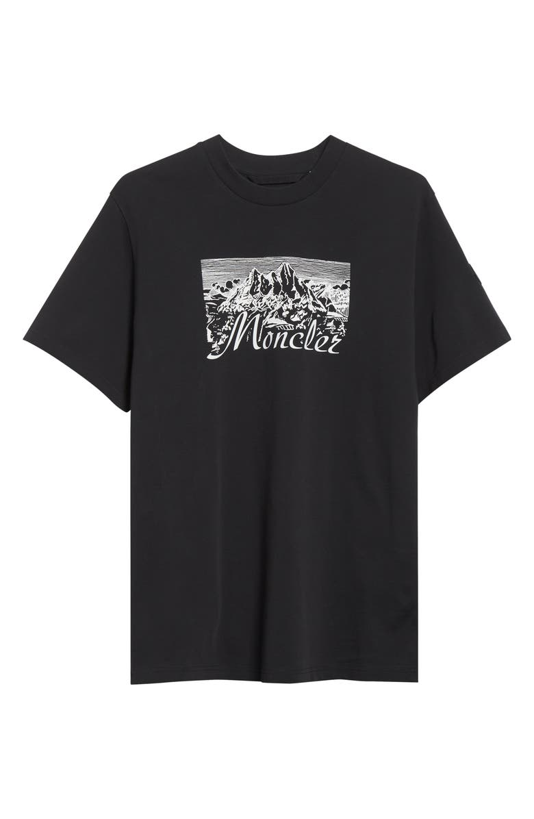 Moncler Black Mountain Logo Cotton Graphic T-Shirt, Alternate, color, Smoky Black