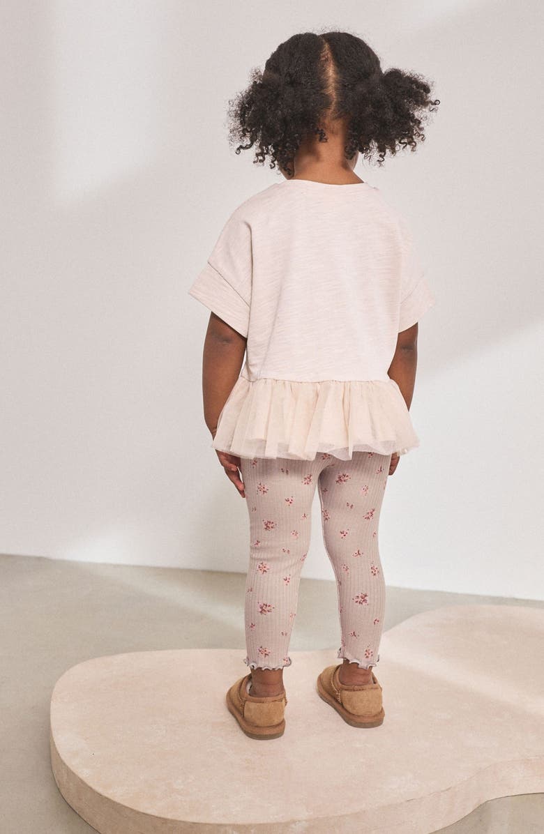 NEXT Kids' Bunny Appliqué Peplum T-Shirt & Rib Leggings Set, Alternate, color, Pink