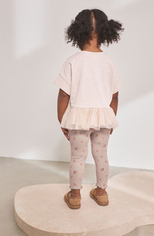 Next Kids' Bunny Appliqué Peplum T-shirt & Rib Leggings Set In Neutral