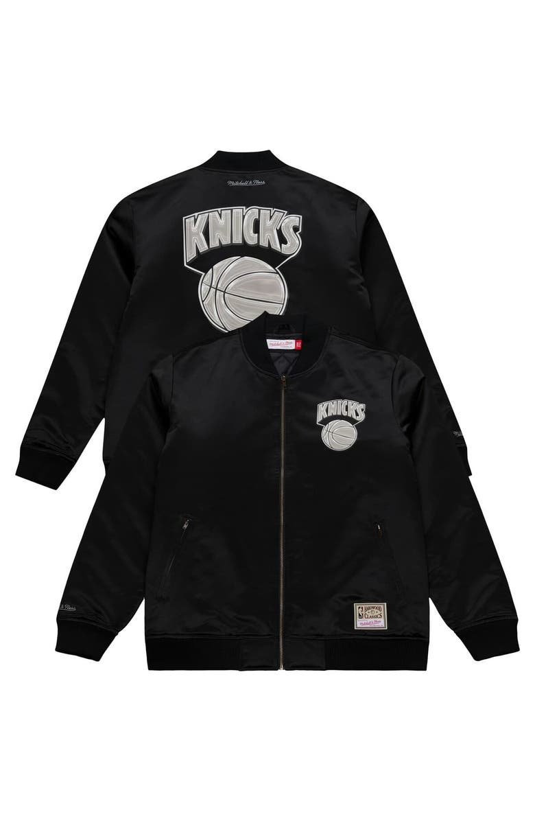 Mitchell & Ness Men's Mitchell & Ness Black New York Knicks Chrome Satin Bomber Full-Zip Jacket, Main, color, Black