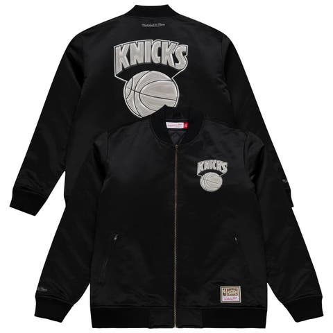 Men's Mitchell & Ness Black New York Knicks Chrome Satin Bomber Full-Zip Jacket