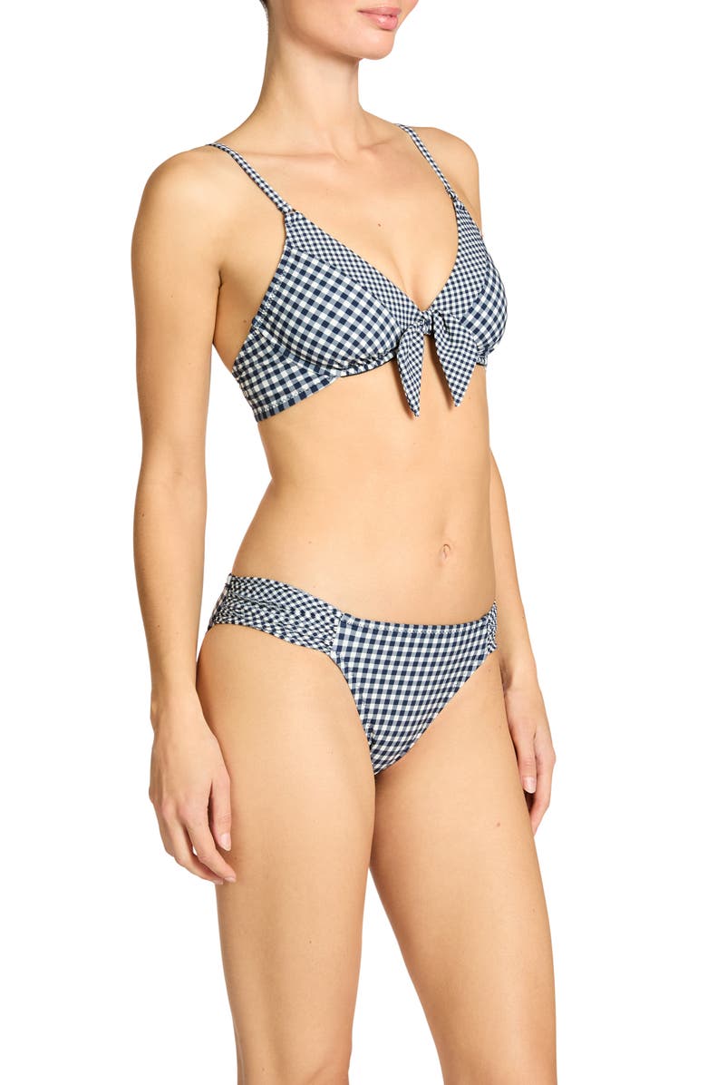 Robin Piccone Brigitte Tab Side Hipster Bikini Bottoms, Alternate, color, Navy/ Cream