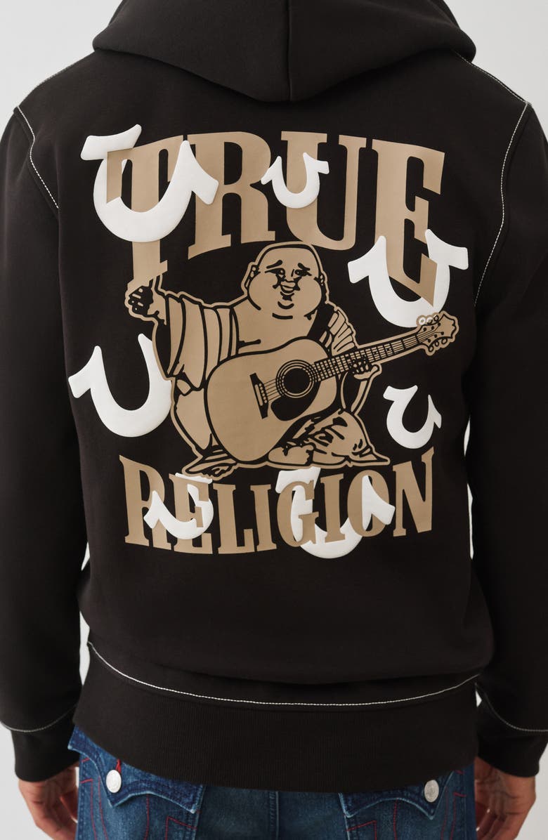 True Religion Floating Horseshoe Zip Hoodie, Alternate, color, Jet Black