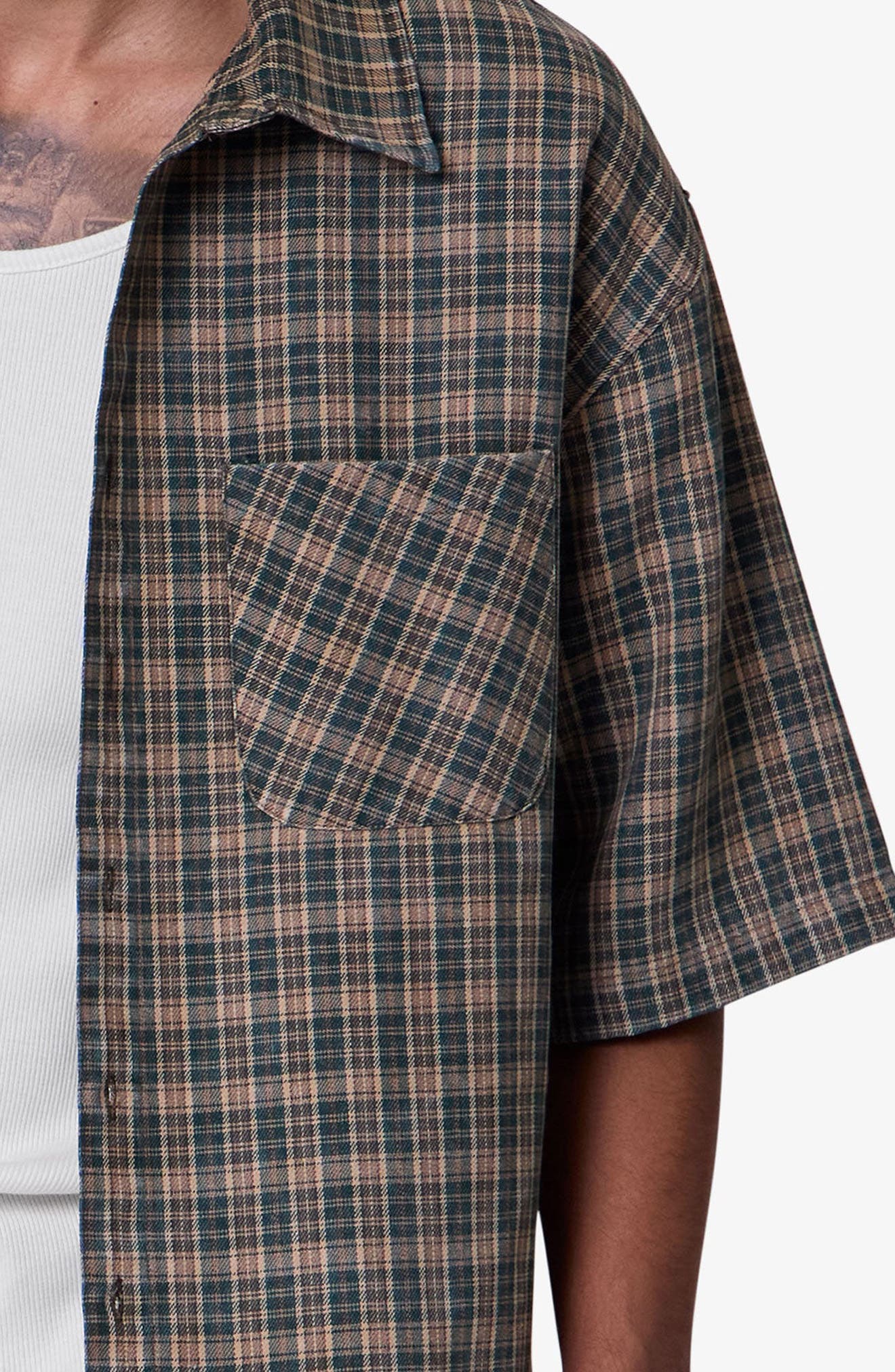 Oversize Crop Plaid Short Sleeve Button-Up Shirt - image 2