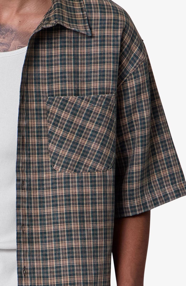 mnml Oversize Crop Plaid Short Sleeve Button-Up Shirt, Alternate, color, 