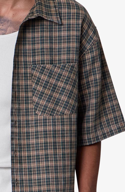 Mnml Oversize Crop Plaid Short Sleeve Button-up Shirt In Gray
