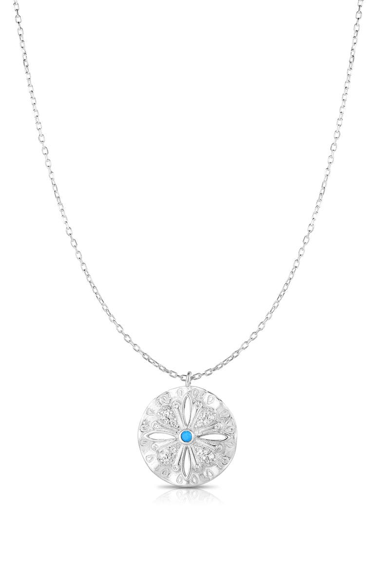 Synthetic Turquoise Flower Pendant Necklace, Main, color, SILVER