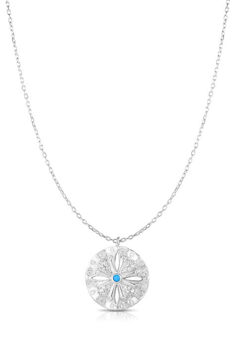 Synthetic Turquoise Flower Pendant Necklace