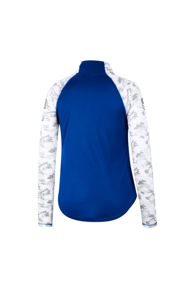 COLOSSEUM Women's Colosseum Royal Florida Gators OHT Military Appreciation Flash Arctic Camo Raglan Quarter-Zip Jacket, Alternate, color,