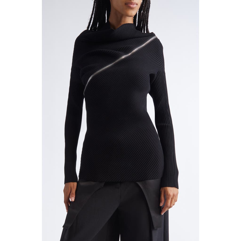 Jean Paul Gaultier Asymmetric Zip Cowl Neck Sweater in Black  product
