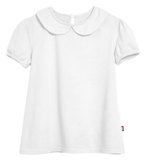 Girls Soft 100% Cotton Jersey Peter Pan Collar Short Sleeve Puff Tee