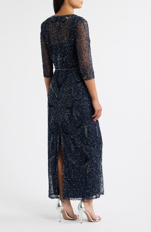 Pisarro Nights Beaded Sequin Embellished Mesh Column Gown With Jacket In Black