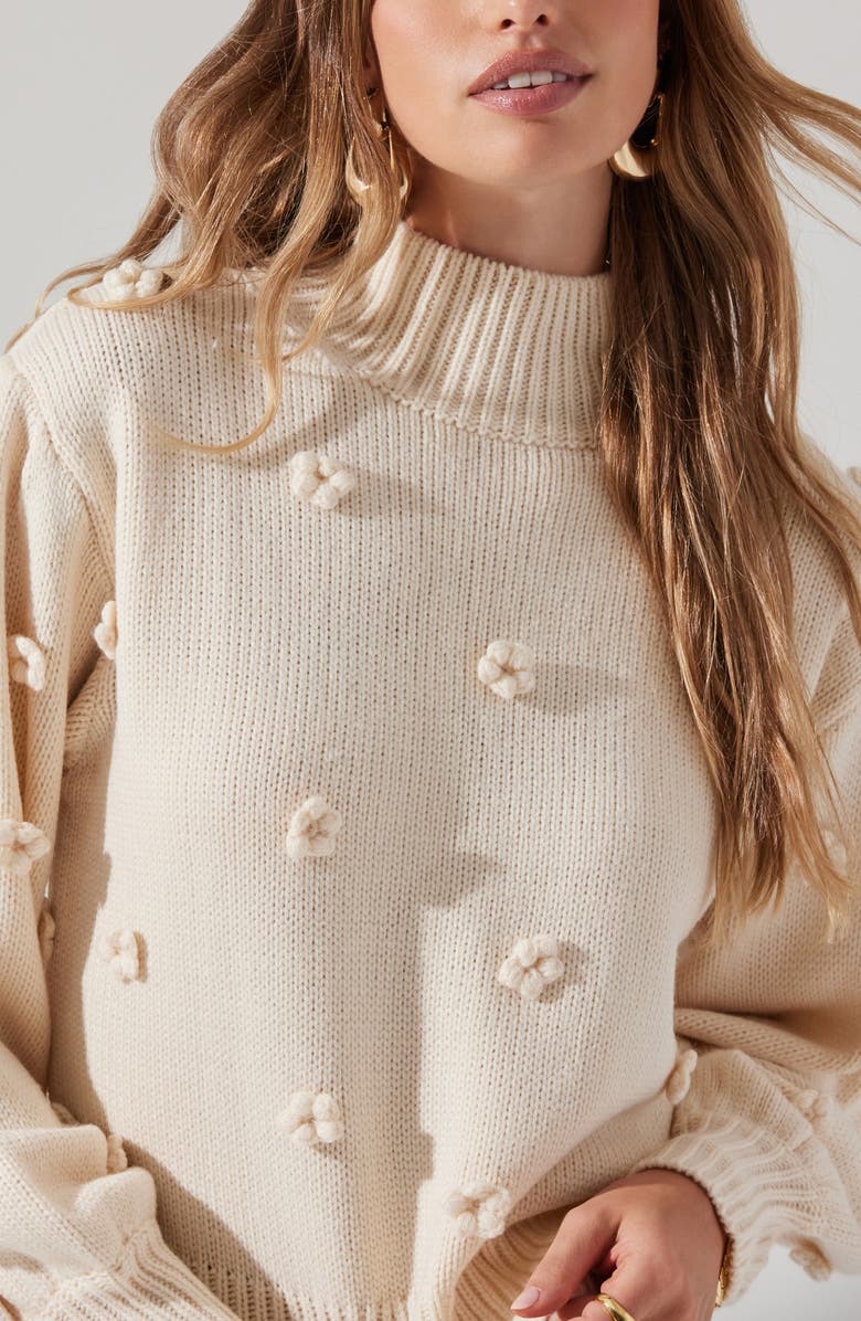 ASTR the Label Flower Appliqué Mock Neck Sweater, Alternate, color,