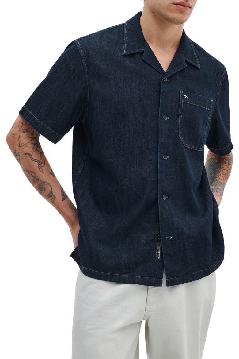 Resort Short Sleeve Denim Button-Up Shirt, Main, color, RINSE