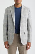 Jack Victor Midland Contemporary Fit Grey Windowpane Check Slub Wool & Silk Blend Sport Coat