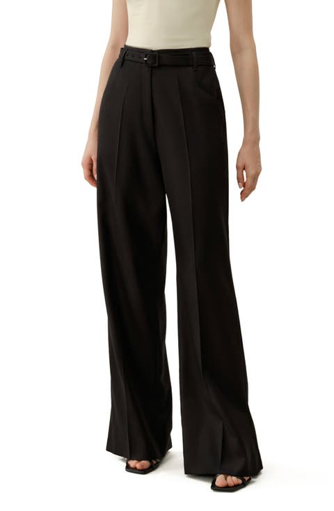 Silk Wool High-Waisted Wide-Leg Pant