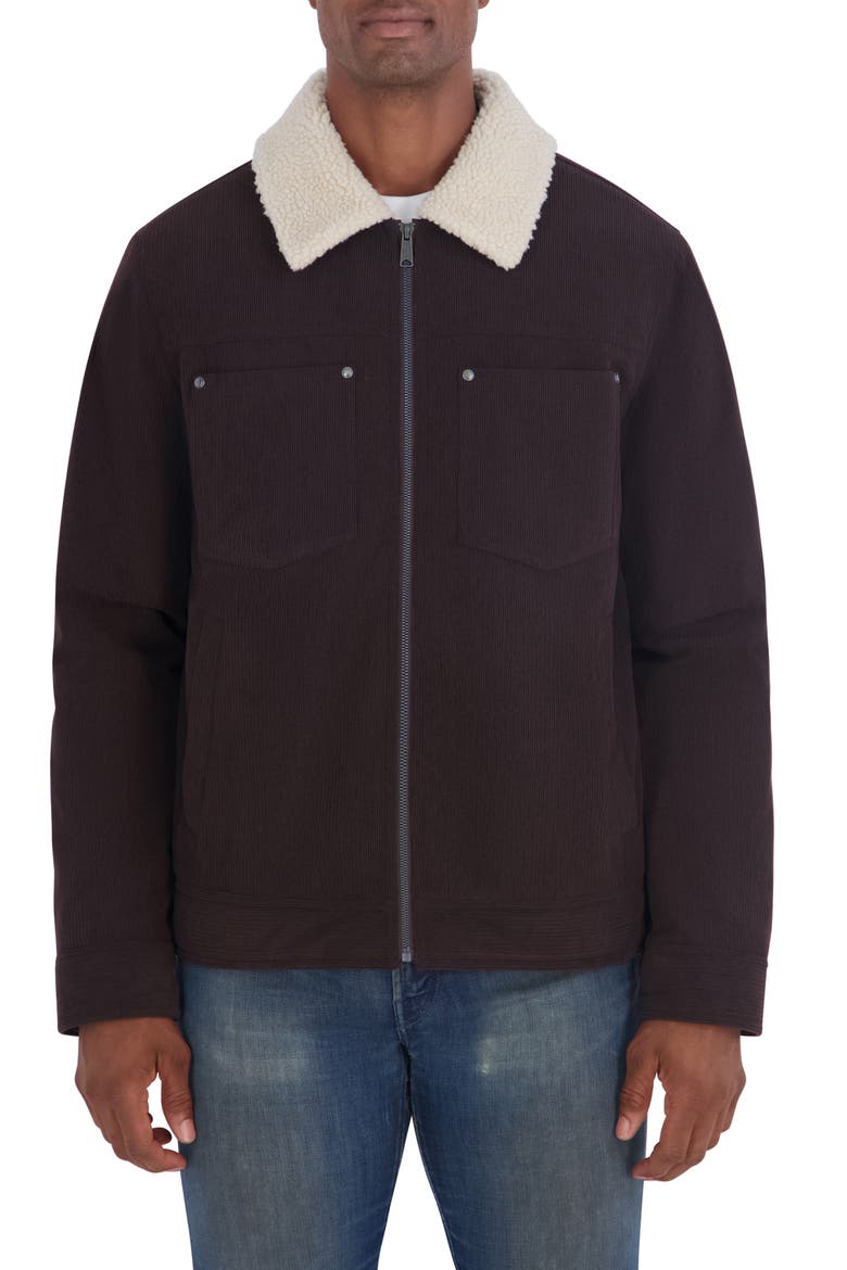 Faux Shearling Collar Corduroy Jacket, Main, color, COFFEE BEAN