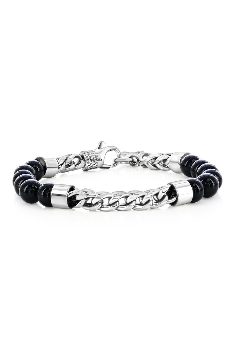 Men's Beaded Chain Bracelet, Main, color, ONYX