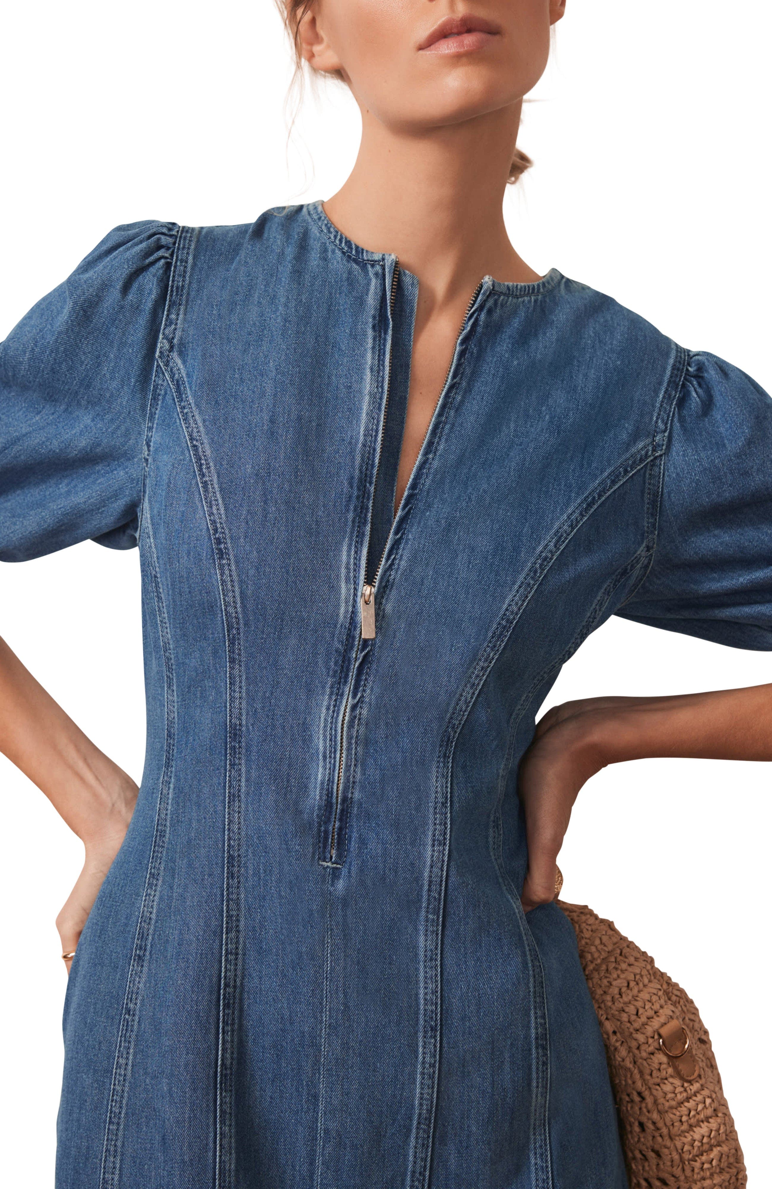 Denim Zip Midi Dress - image 2
