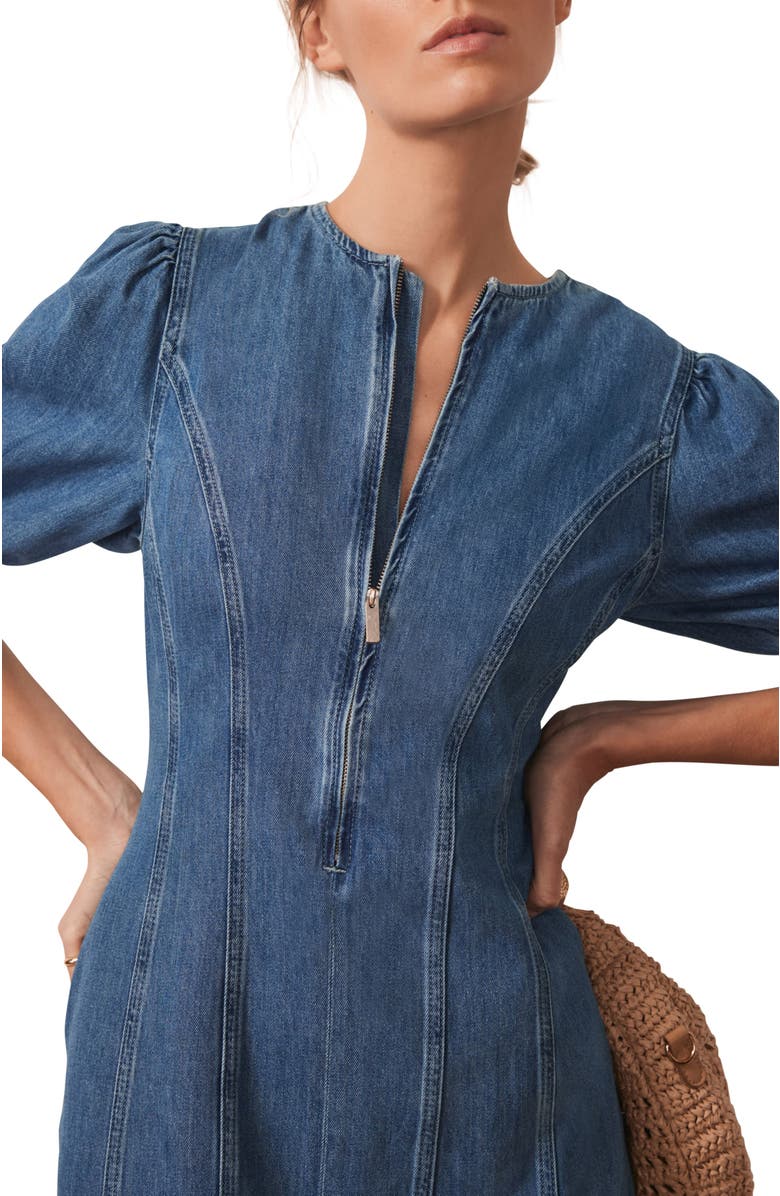 MINT VELVET Denim Zip Midi Dress, Alternate, color, Blue